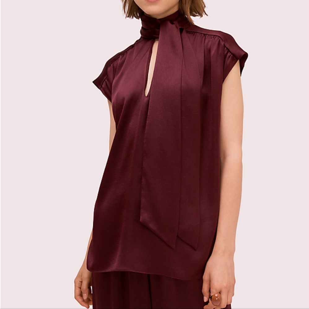 kate spade satin tie neck top size medium